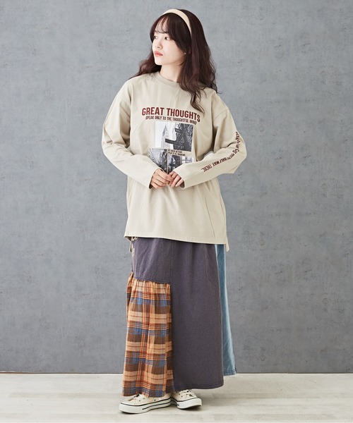 CUBE SUGAR（キューブシュガー）の「26/-天竺フォトプリントロンT（Tシャツ/カットソー・レディース・マルチ/ホワイト/パープル/グレイッシュベージュ/ブラック・M）」の18枚目の写真