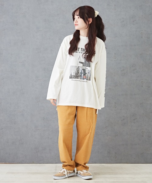 CUBE SUGAR（キューブシュガー）の「26/-天竺フォトプリントロンT（Tシャツ/カットソー・レディース・マルチ/ホワイト/パープル/グレイッシュベージュ/ブラック・M）」の8枚目の写真