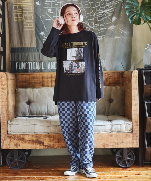 CUBE SUGAR（キューブシュガー）の「26/-天竺フォトプリントロンT（Tシャツ/カットソー・レディース・マルチ/ホワイト/パープル/グレイッシュベージュ/ブラック・M）」の12枚目の写真