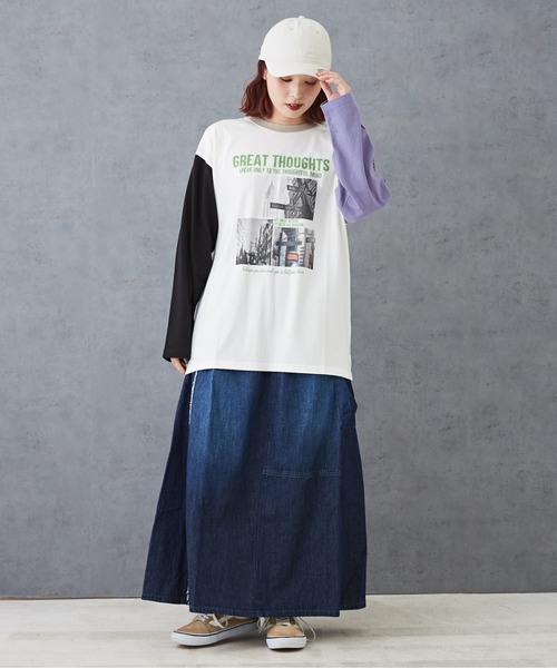 CUBE SUGAR（キューブシュガー）の「26/-天竺フォトプリントロンT（Tシャツ/カットソー・レディース・マルチ/ホワイト/パープル/グレイッシュベージュ/ブラック・M）」の21枚目の写真