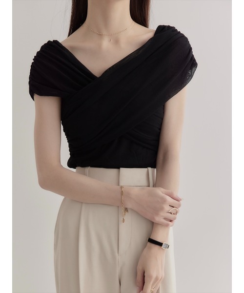 amel（エイメル）の「アシンメトリークロスチュールトップス（シャツ/ブラウス・レディース・ブラック・FREE）」の4枚目の写真