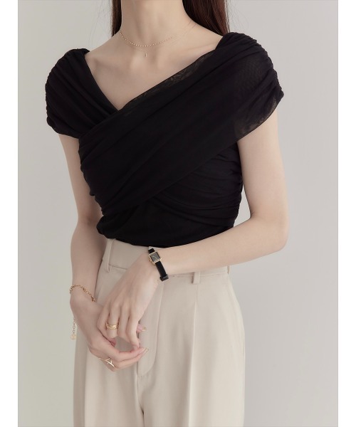 amel（エイメル）の「アシンメトリークロスチュールトップス（シャツ/ブラウス・レディース・ブラック・FREE）」の5枚目の写真