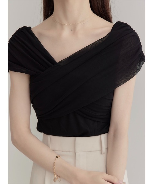 amel（エイメル）の「アシンメトリークロスチュールトップス（シャツ/ブラウス・レディース・ブラック・FREE）」の7枚目の写真