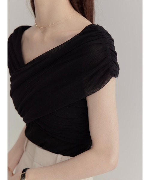amel（エイメル）の「アシンメトリークロスチュールトップス（シャツ/ブラウス・レディース・ブラック・FREE）」の8枚目の写真
