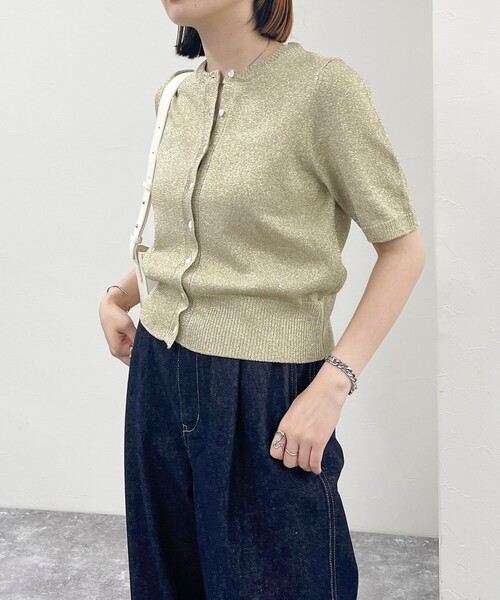 fredy emue（フレディエミュ）の「ラメリリヤーンハート釦半袖カーディガン（ニット/セーター・レディース・グレー/サックスブルー/ゴールド・38）」の4枚目の写真