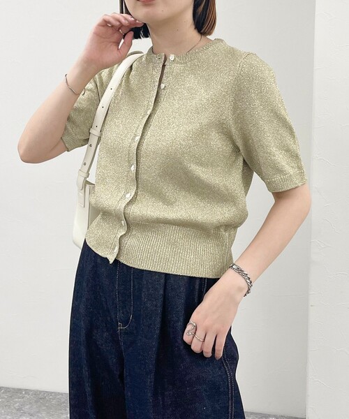 fredy emue（フレディエミュ）の「ラメリリヤーンハート釦半袖カーディガン（ニット/セーター・レディース・グレー/サックスブルー/ゴールド・38）」の5枚目の写真