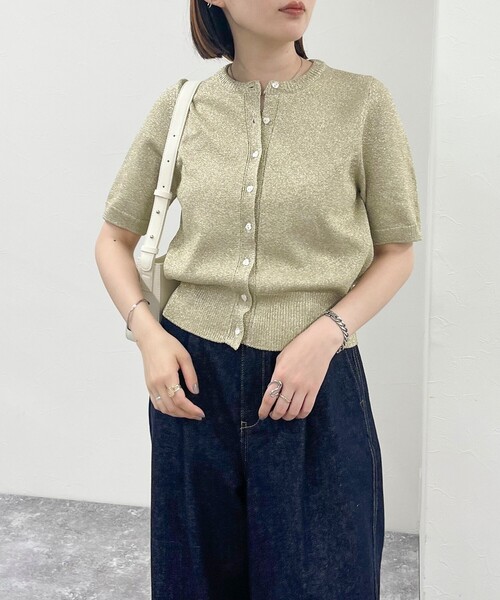 新品 M-PREMIER エムプルミエ メタルボタン 半袖ニット カーディガン