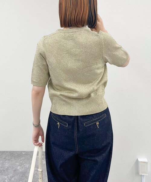 fredy emue（フレディエミュ）の「ラメリリヤーンハート釦半袖カーディガン（ニット/セーター・レディース・グレー/サックスブルー/ゴールド・38）」の7枚目の写真