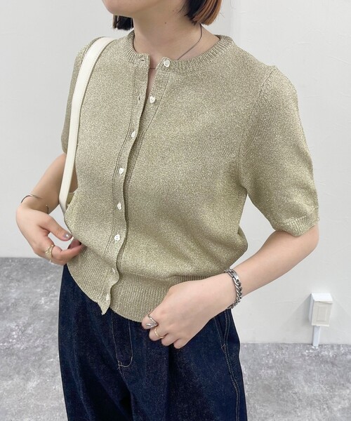 fredy emue（フレディエミュ）の「ラメリリヤーンハート釦半袖カーディガン（ニット/セーター・レディース・グレー/サックスブルー/ゴールド・38）」の8枚目の写真