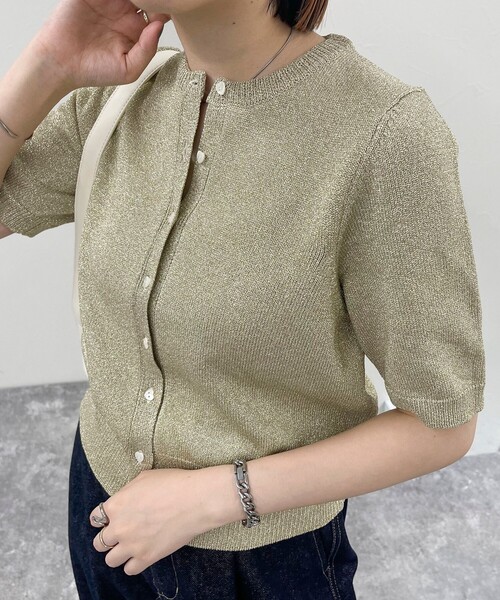 fredy emue（フレディエミュ）の「ラメリリヤーンハート釦半袖カーディガン（ニット/セーター・レディース・グレー/サックスブルー/ゴールド・38）」の9枚目の写真