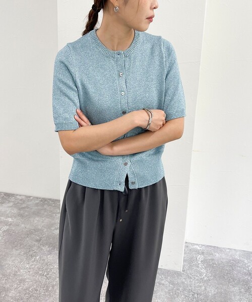 fredy emue（フレディエミュ）の「ラメリリヤーンハート釦半袖カーディガン（ニット/セーター・レディース・グレー/サックスブルー/ゴールド・38）」の15枚目の写真