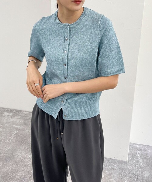 fredy emue（フレディエミュ）の「ラメリリヤーンハート釦半袖カーディガン（ニット/セーター・レディース・グレー/サックスブルー/ゴールド・38）」の17枚目の写真