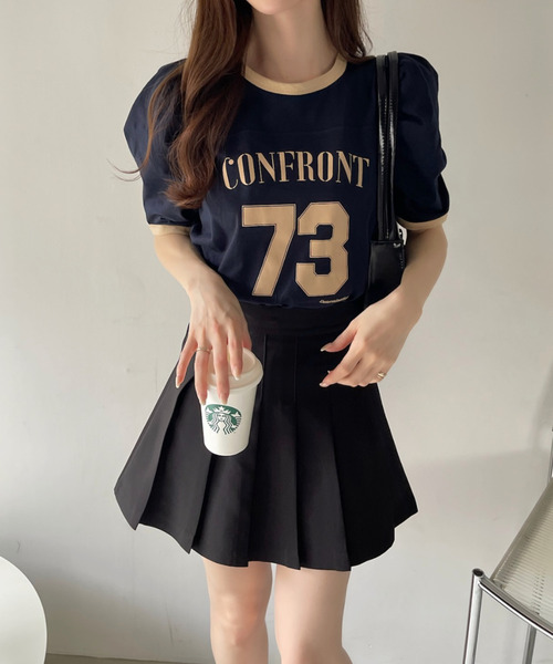 Ada.(エイダ)の「ナンバー ロゴ プリント パワショル リンガー Tシャツ(Tシャツ/カットソー・レディース・オフホワイト/カーキ/ネイビー/ブラック・FREE)」の4枚目の写真