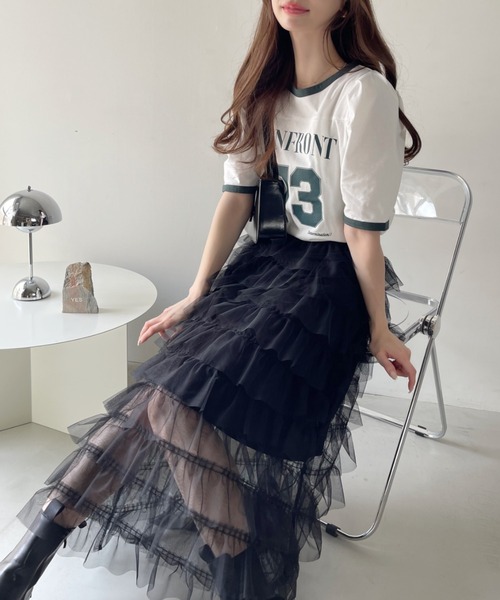 Ada.(エイダ)の「ナンバー ロゴ プリント パワショル リンガー Tシャツ(Tシャツ/カットソー・レディース・オフホワイト/カーキ/ネイビー/ブラック・FREE)」の8枚目の写真