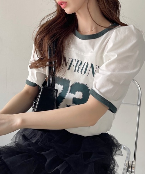 Ada.(エイダ)の「ナンバー ロゴ プリント パワショル リンガー Tシャツ(Tシャツ/カットソー・レディース・オフホワイト/カーキ/ネイビー/ブラック・FREE)」の9枚目の写真