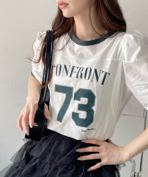 Ada.(エイダ)の「ナンバー ロゴ プリント パワショル リンガー Tシャツ(Tシャツ/カットソー・レディース・オフホワイト/カーキ/ネイビー/ブラック・FREE)」の10枚目の写真