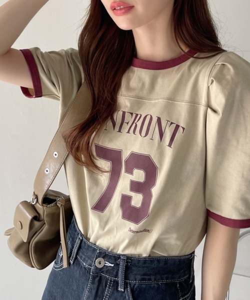 Ada.(エイダ)の「ナンバー ロゴ プリント パワショル リンガー Tシャツ(Tシャツ/カットソー・レディース・オフホワイト/カーキ/ネイビー/ブラック・FREE)」の16枚目の写真