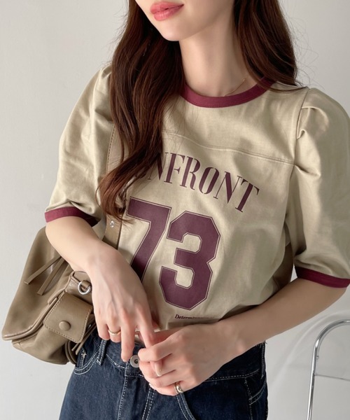 Ada.(エイダ)の「ナンバー ロゴ プリント パワショル リンガー Tシャツ(Tシャツ/カットソー・レディース・オフホワイト/カーキ/ネイビー/ブラック・FREE)」の17枚目の写真