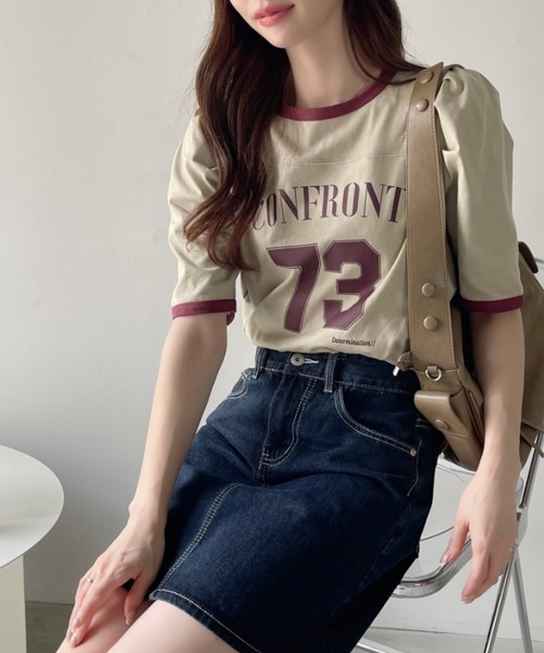 Ada.(エイダ)の「ナンバー ロゴ プリント パワショル リンガー Tシャツ(Tシャツ/カットソー・レディース・オフホワイト/カーキ/ネイビー/ブラック・FREE)」の20枚目の写真