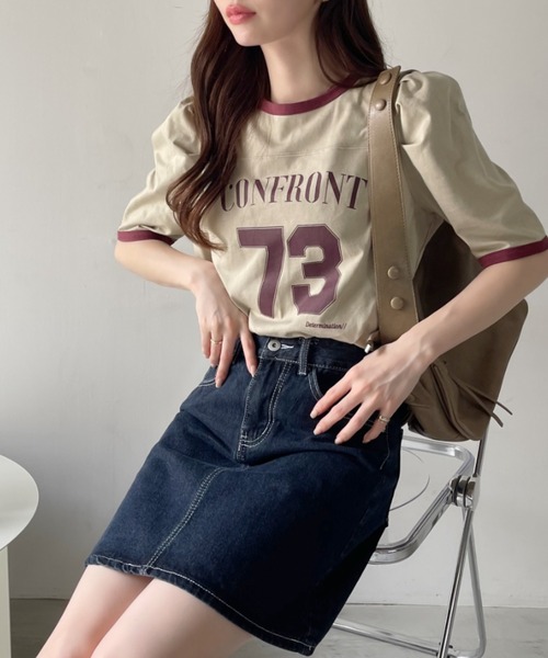 Ada.(エイダ)の「ナンバー ロゴ プリント パワショル リンガー Tシャツ(Tシャツ/カットソー・レディース・オフホワイト/カーキ/ネイビー/ブラック・FREE)」の18枚目の写真
