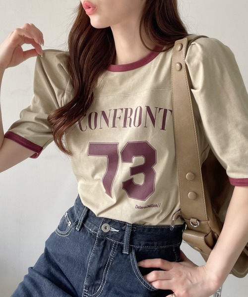 Ada.(エイダ)の「ナンバー ロゴ プリント パワショル リンガー Tシャツ(Tシャツ/カットソー・レディース・オフホワイト/カーキ/ネイビー/ブラック・FREE)」の19枚目の写真