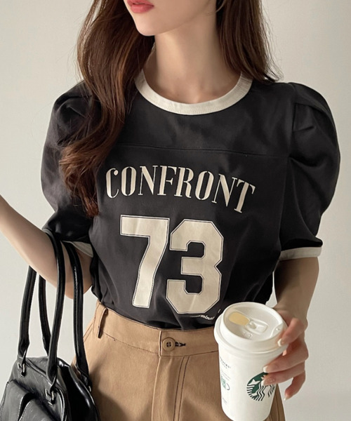 Ada.(エイダ)の「ナンバー ロゴ プリント パワショル リンガー Tシャツ(Tシャツ/カットソー・レディース・オフホワイト/カーキ/ネイビー/ブラック・FREE)」の12枚目の写真