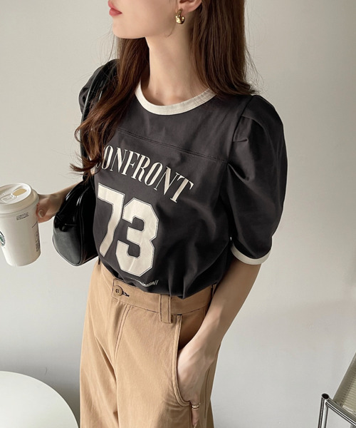 Ada.(エイダ)の「ナンバー ロゴ プリント パワショル リンガー Tシャツ(Tシャツ/カットソー・レディース・オフホワイト/カーキ/ネイビー/ブラック・FREE)」の14枚目の写真