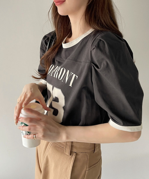 Ada.(エイダ)の「ナンバー ロゴ プリント パワショル リンガー Tシャツ(Tシャツ/カットソー・レディース・オフホワイト/カーキ/ネイビー/ブラック・FREE)」の13枚目の写真