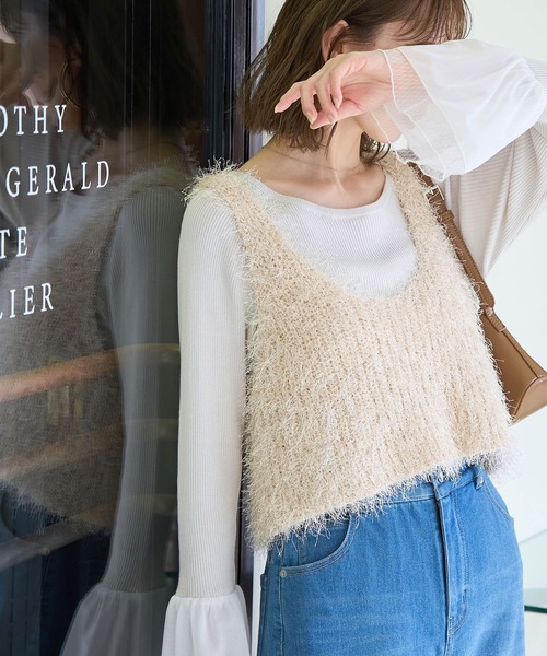 ROPE' PICNIC（ロペピクニック）の「ラメフェザージレ/2WAY・リンクコーデ（ベスト・レディース・ベージュ/ブラック・38）」の2枚目の写真