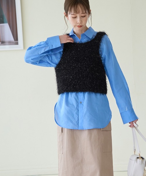 ROPE' PICNIC（ロペピクニック）の「ラメフェザージレ/2WAY・リンクコーデ（ベスト・レディース・ベージュ/ブラック・38）」の3枚目の写真