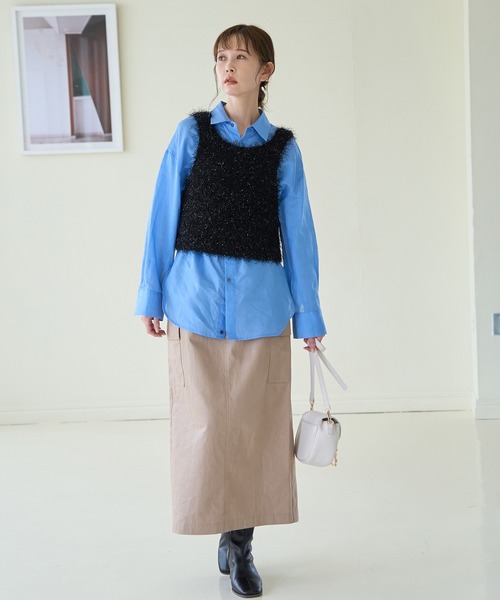 ROPE' PICNIC（ロペピクニック）の「ラメフェザージレ/2WAY・リンクコーデ（ベスト・レディース・ベージュ/ブラック・38）」の4枚目の写真