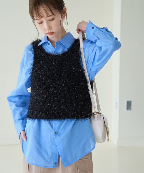 ROPE' PICNIC（ロペピクニック）の「ラメフェザージレ/2WAY・リンクコーデ（ベスト・レディース・ベージュ/ブラック・38）」の6枚目の写真