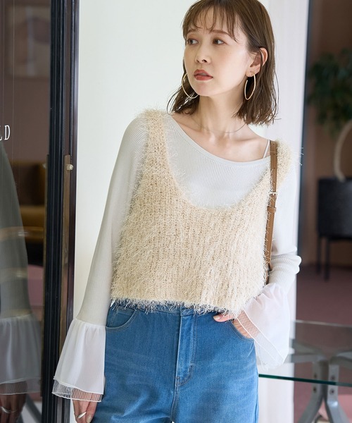 ROPE' PICNIC（ロペピクニック）の「ラメフェザージレ/2WAY・リンクコーデ（ベスト・レディース・ベージュ/ブラック・38）」の11枚目の写真