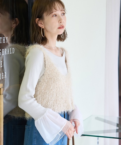 ROPE' PICNIC（ロペピクニック）の「ラメフェザージレ/2WAY・リンクコーデ（ベスト・レディース・ベージュ/ブラック・38）」の12枚目の写真