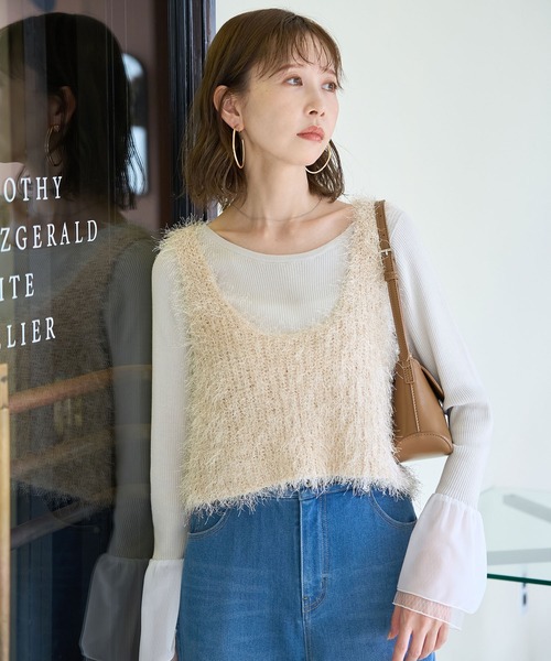 ROPE' PICNIC（ロペピクニック）の「ラメフェザージレ/2WAY・リンクコーデ（ベスト・レディース・ベージュ/ブラック・38）」の13枚目の写真