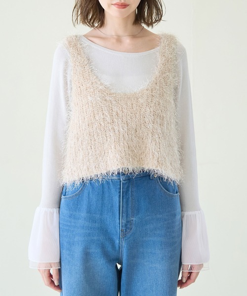 ROPE' PICNIC（ロペピクニック）の「ラメフェザージレ/2WAY・リンクコーデ（ベスト・レディース・ベージュ/ブラック・38）」の15枚目の写真