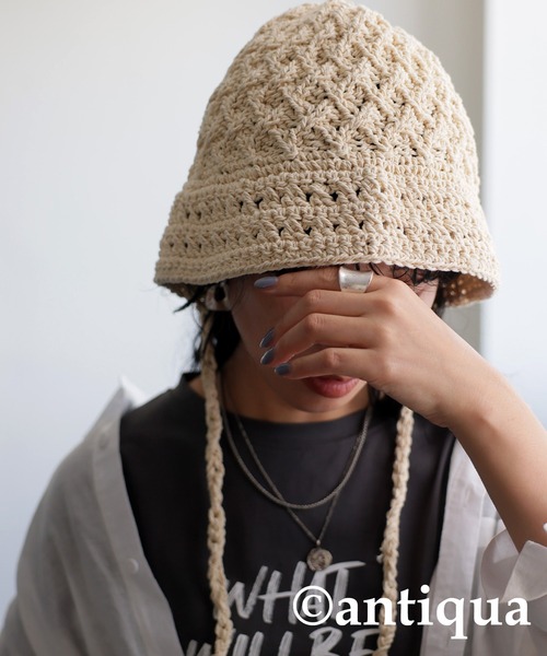 antiqua(アンティカ)の「クロシェハット(ニットキャップ/ビーニー・レディース・ブラック/ベージュ・FREE)」の9枚目の写真