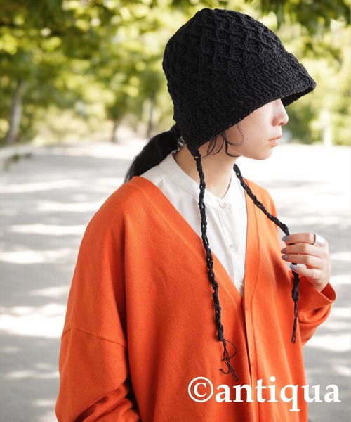 antiqua(アンティカ)の「クロシェハット(ニットキャップ/ビーニー・レディース・ブラック/ベージュ・FREE)」の6枚目の写真
