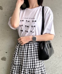 ribbonデザインプリント半袖Tシャツ
