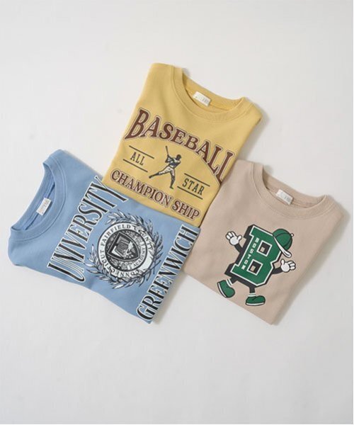 b・ROOM（ビールーム）の「【万能アイテム】選べる7パターンアソートプリントスウェット（スウェット・キッズ・オートミール/ベージュ/マスタード/チャコール/ライトグリーン/ブルーグレー/ブルー・100cm/110cm/120cm/130cm/140cm/150cm）」の13枚目の写真