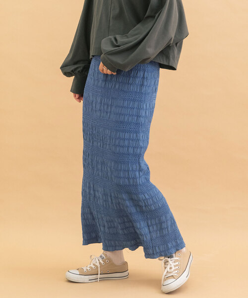 POU DOU DOU（プードゥドゥ）の「モールステッチシャーリングスカート（スカート・レディース・ブルー/ブラック/オレンジ・M）」の2枚目の写真