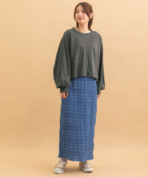 POU DOU DOU（プードゥドゥ）の「モールステッチシャーリングスカート（スカート・レディース・ブルー/ブラック/オレンジ・M）」の12枚目の写真