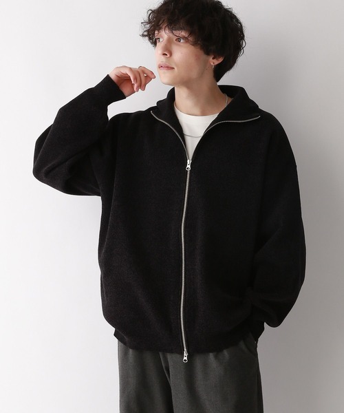 名作 HERMES ドライバーズニット フルジップ ローゲージ ジャケット S黒 インテリム INTERIM ハンドフレーム ドライバーズ ジップニット