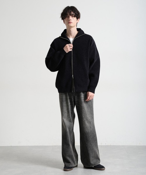 セール】Zip up high gauge chenille drivers knit/ハイゲージモール