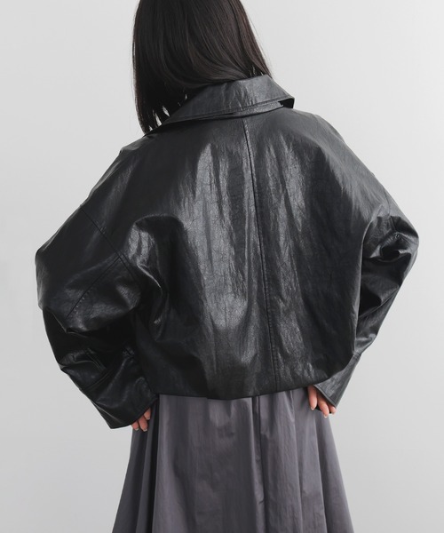 セール】フェイクレザーWZIPショートジャケット（ブルゾン