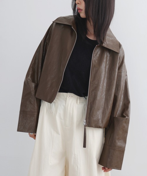 LIAN フェイクレザージャケット セール】フェイクレザーWZIPショートジャケット（ブルゾン