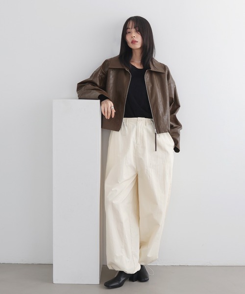 LIAN フェイクレザージャケット セール】フェイクレザーWZIPショートジャケット（ブルゾン