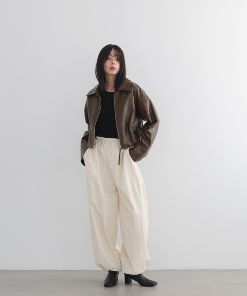 セール】フェイクレザーWZIPショートジャケット（ブルゾン