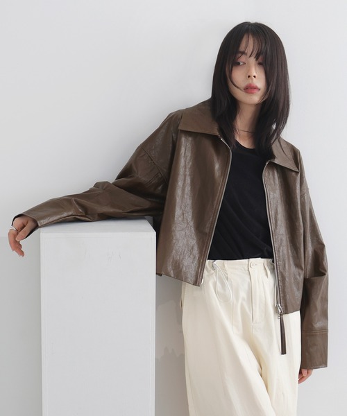 セール】フェイクレザーWZIPショートジャケット（ブルゾン）｜LIAN