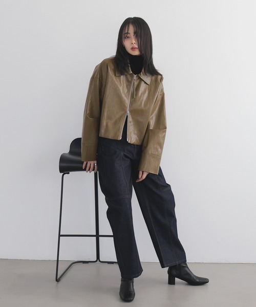 LIAN フェイクレザージャケット セール】フェイクレザーWZIPショートジャケット（ブルゾン